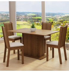 Conjunto Sala de Jantar Madesa Luana Mesa Tampo de Madeira com 4 Cadeiras