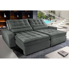 Sofá Retrátil e Reclinável com Molas Ensacadas umabox Gold 2,32m Tecido Suede Velusoft Cinza