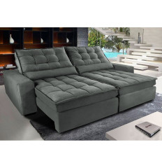 Sofá Retrátil e Reclinável com Molas Ensacadas umabox Gold 2,32m Tecido Suede Velusoft Cinza