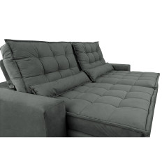 Sofá Retrátil e Reclinável com Molas Ensacadas umabox Gold 2,32m Tecido Suede Velusoft Cinza